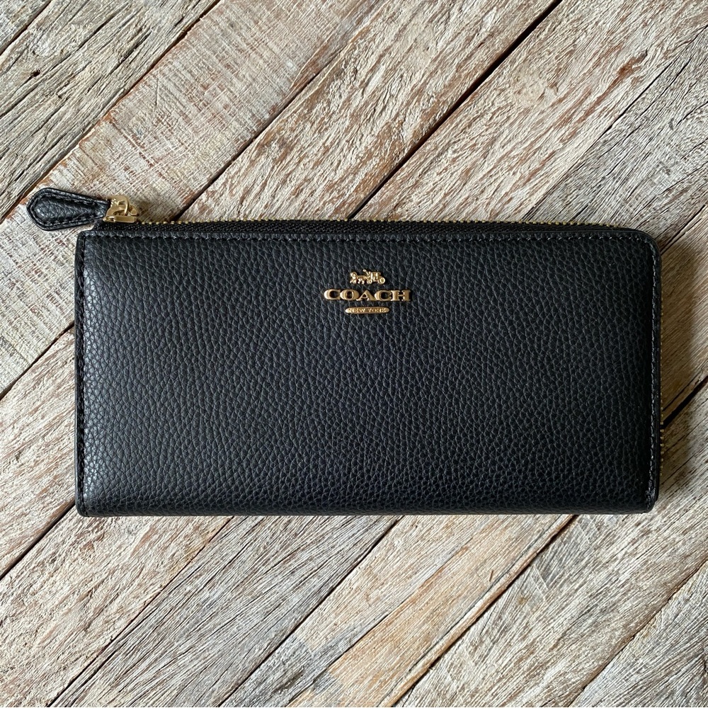Coach black leather Accordion Zip Wallet